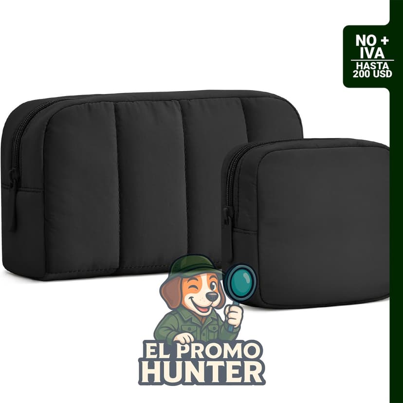 Set de 2 bolsas de maquillaje y aseo de viaje, acolchadas y esponjosas, para organización de cosméticos.