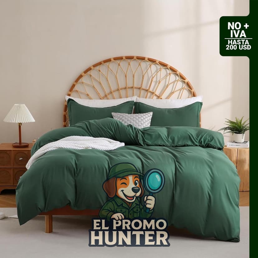 Juego de funda de edredón verde cazador, tamaño Queen, 3 piezas con fundas de almohada y cierre de cremallera.