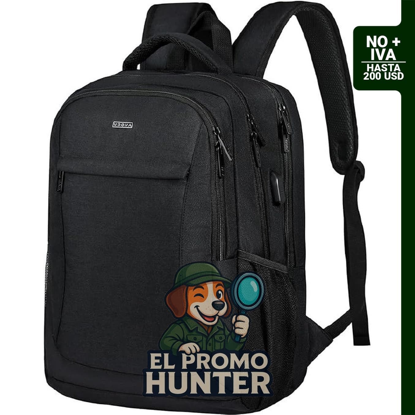 Mochila de viaje para laptop con puerto de carga USB, adecuada para uso en trabajo y negocios.
