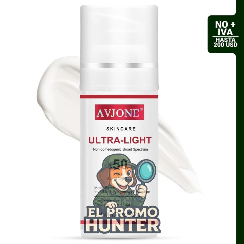 Protector solar facial SPF 50, protección UVA/UVB, con ácido hialurónico y vitamina E, fórmula ligera y resistente al agua.