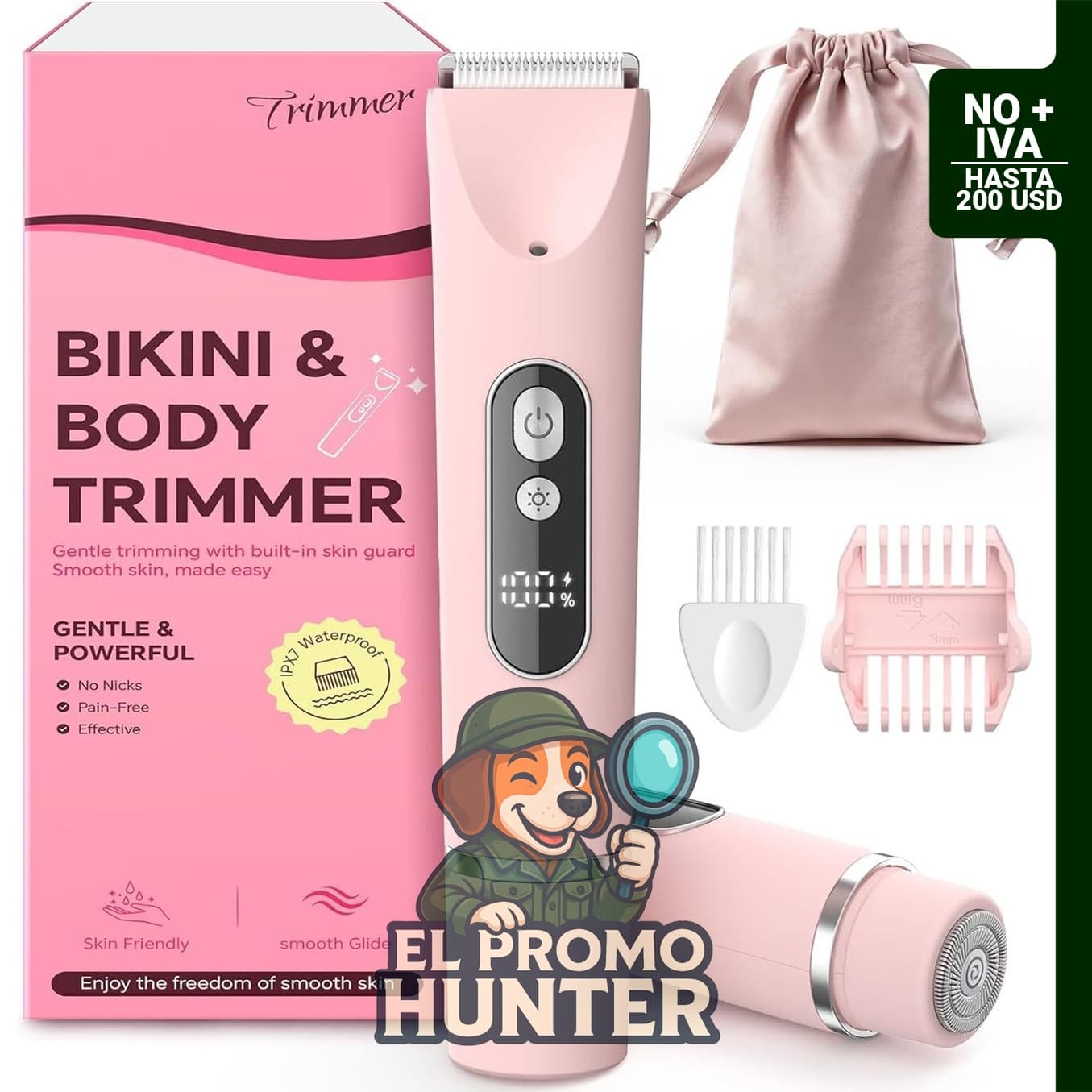 Recortadora de bikini eléctrica para mujer, impermeable IPX7, para uso en húmedo y seco.
