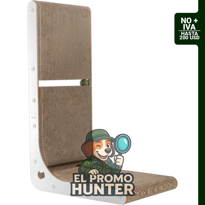 Rascador vertical de cartón para gatos de 60 cm con bolas de juguete de hierba gatera integradas.