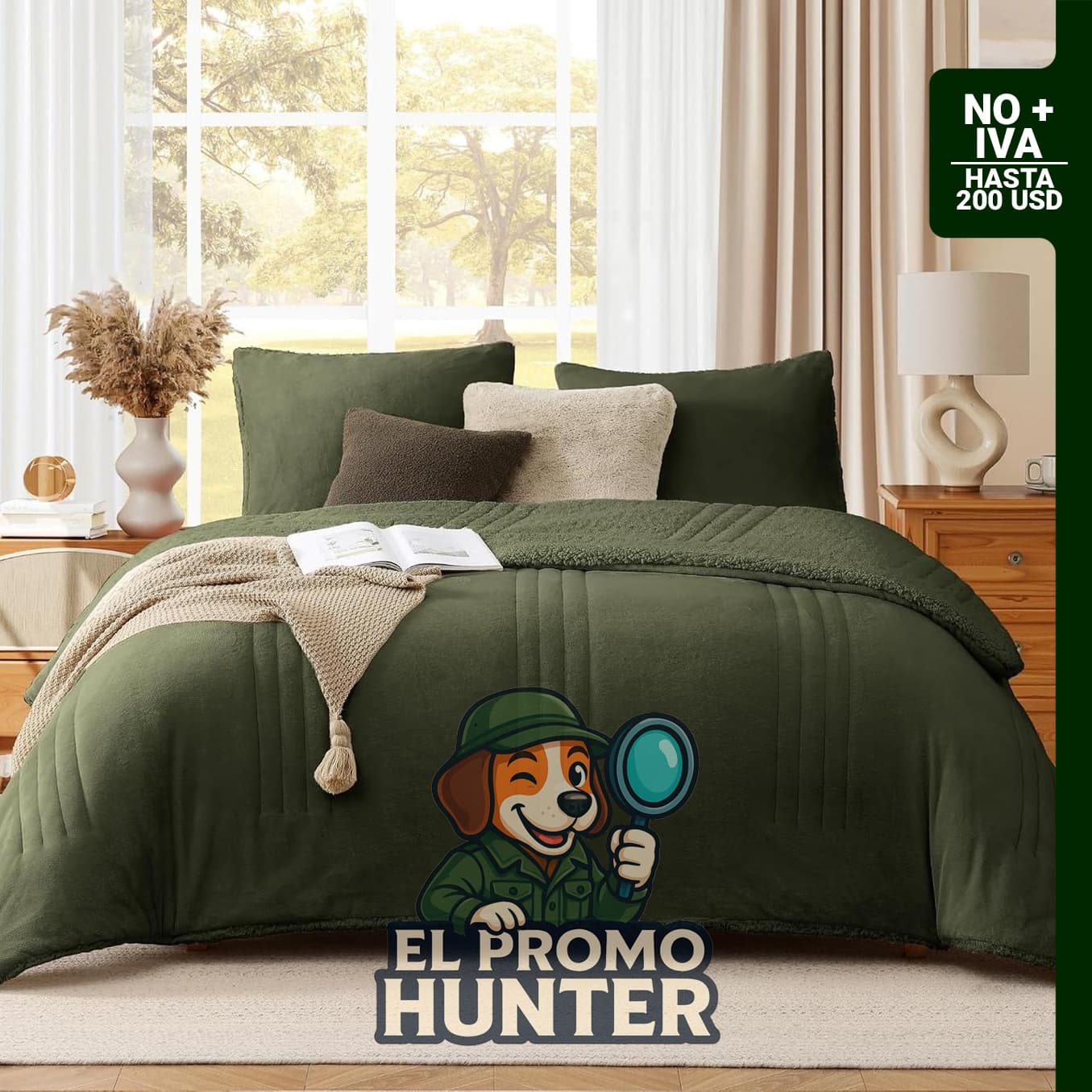 Juego de edredón mullido de 3 piezas en tamaño Full, color verde oliva, incluye edredón y fundas de almohada.