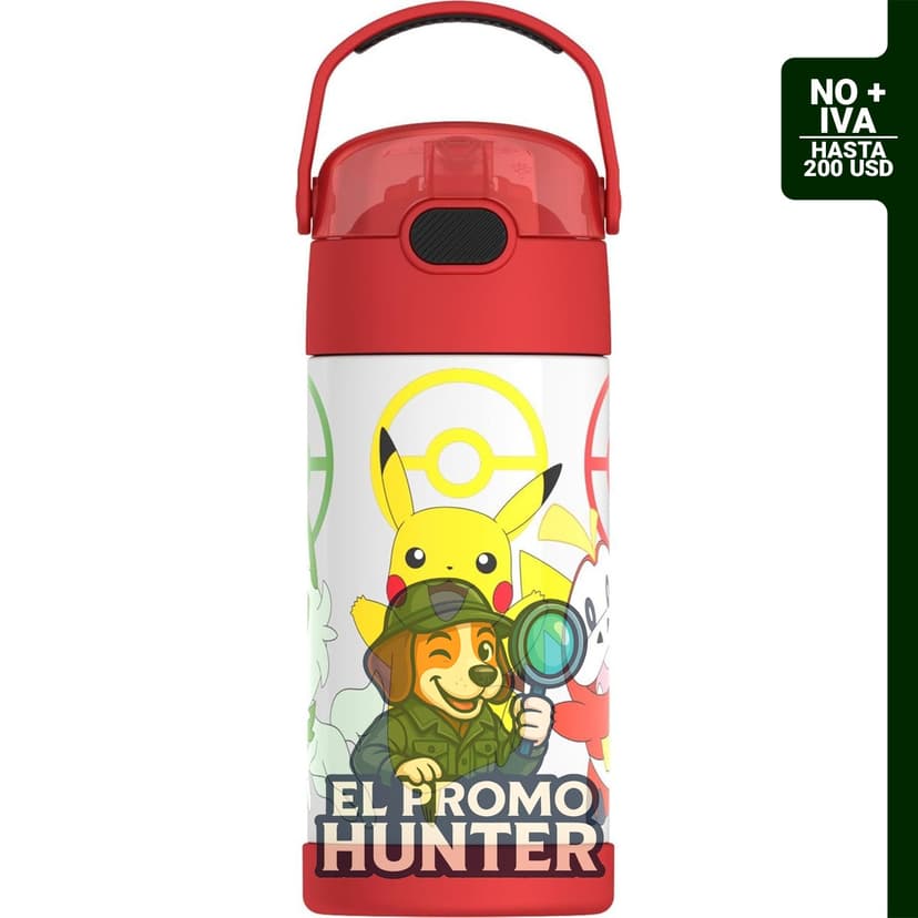 Botella de agua aislada al vacío de acero inoxidable de 12 oz (355 ml) con pajilla, diseño de Pokémon.