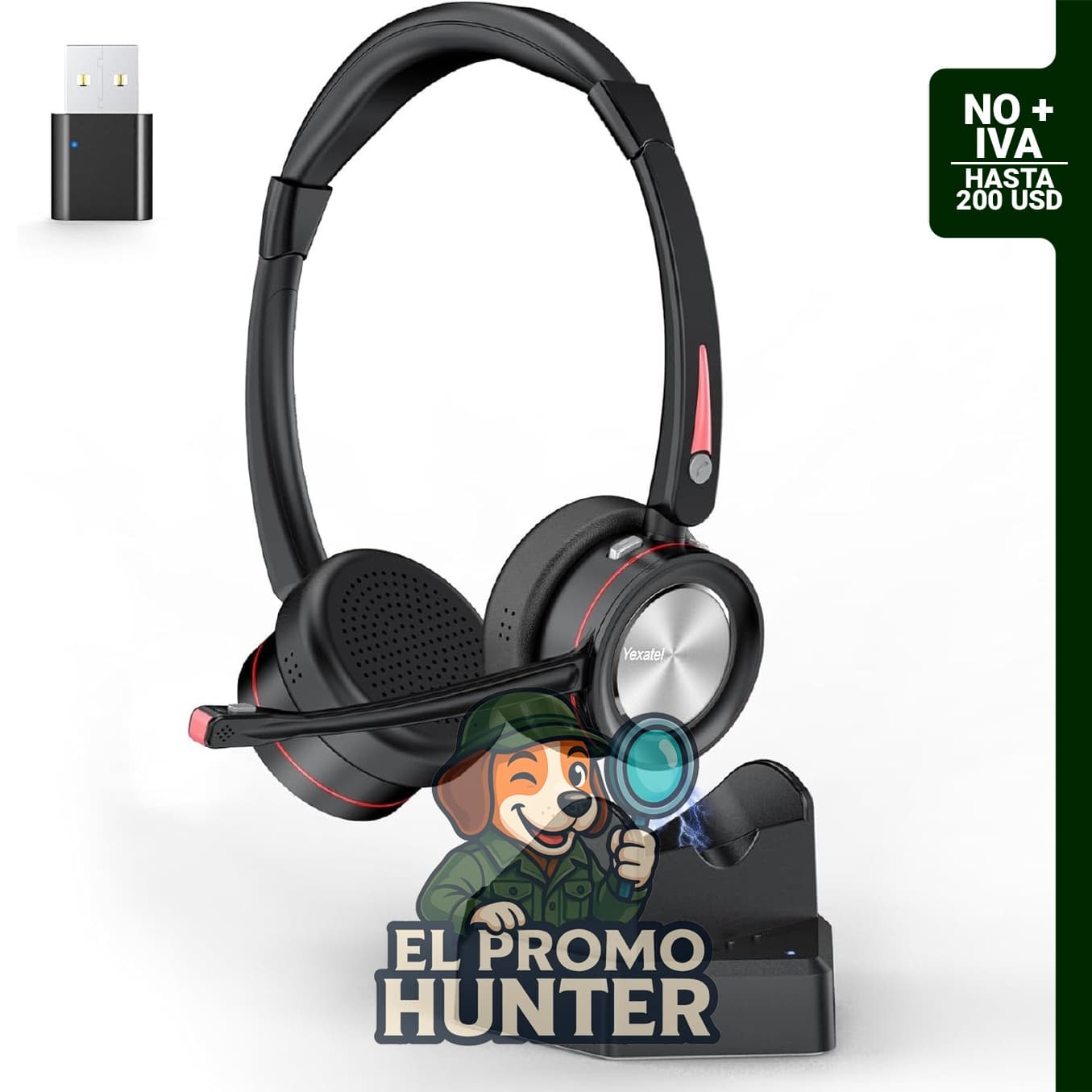 Auriculares inalámbricos Yexatel con micrófono, Bluetooth, cancelación de ruido y dongle USB.