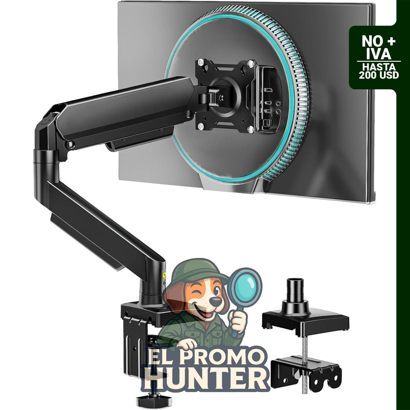 Soporte de monitor ajustable para pantallas de 17 a 32" (43 a 81 cm) con montaje VESA y base de aluminio.