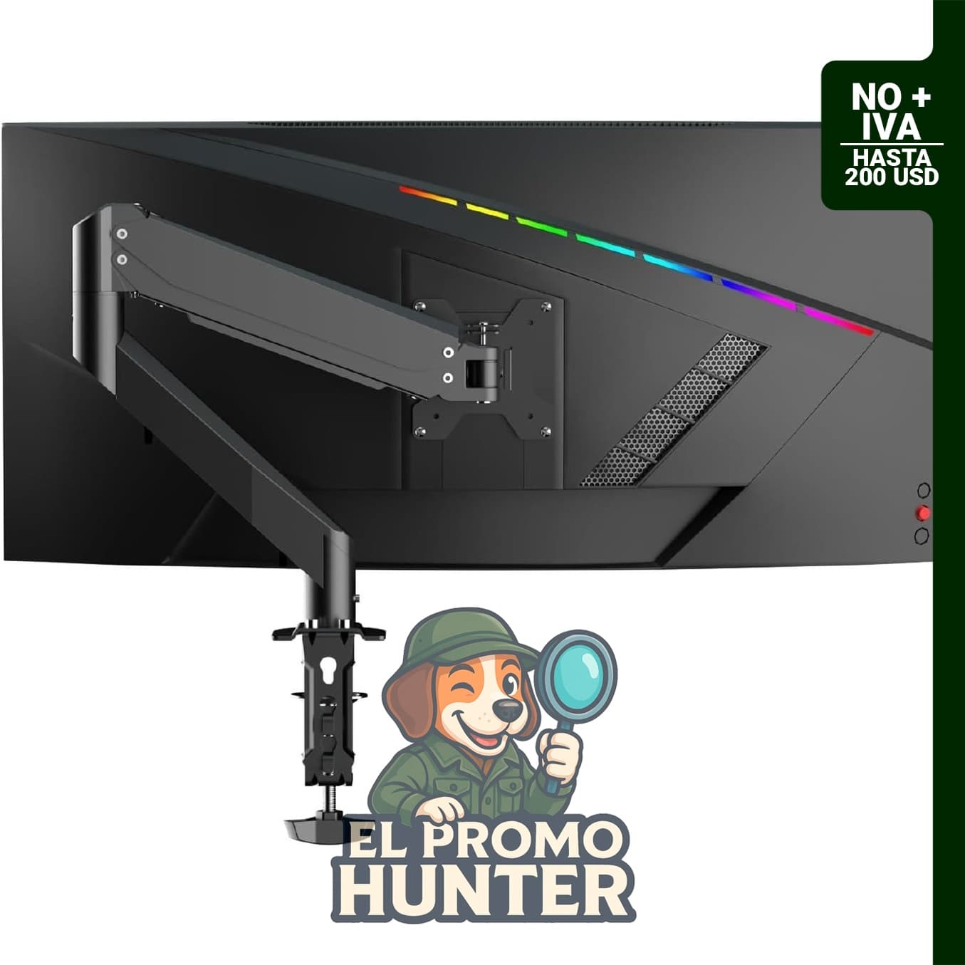 Brazo de monitor de resorte de gas ajustable para monitores de hasta 32" (81 cm) y 24 lb (10.9 kg).