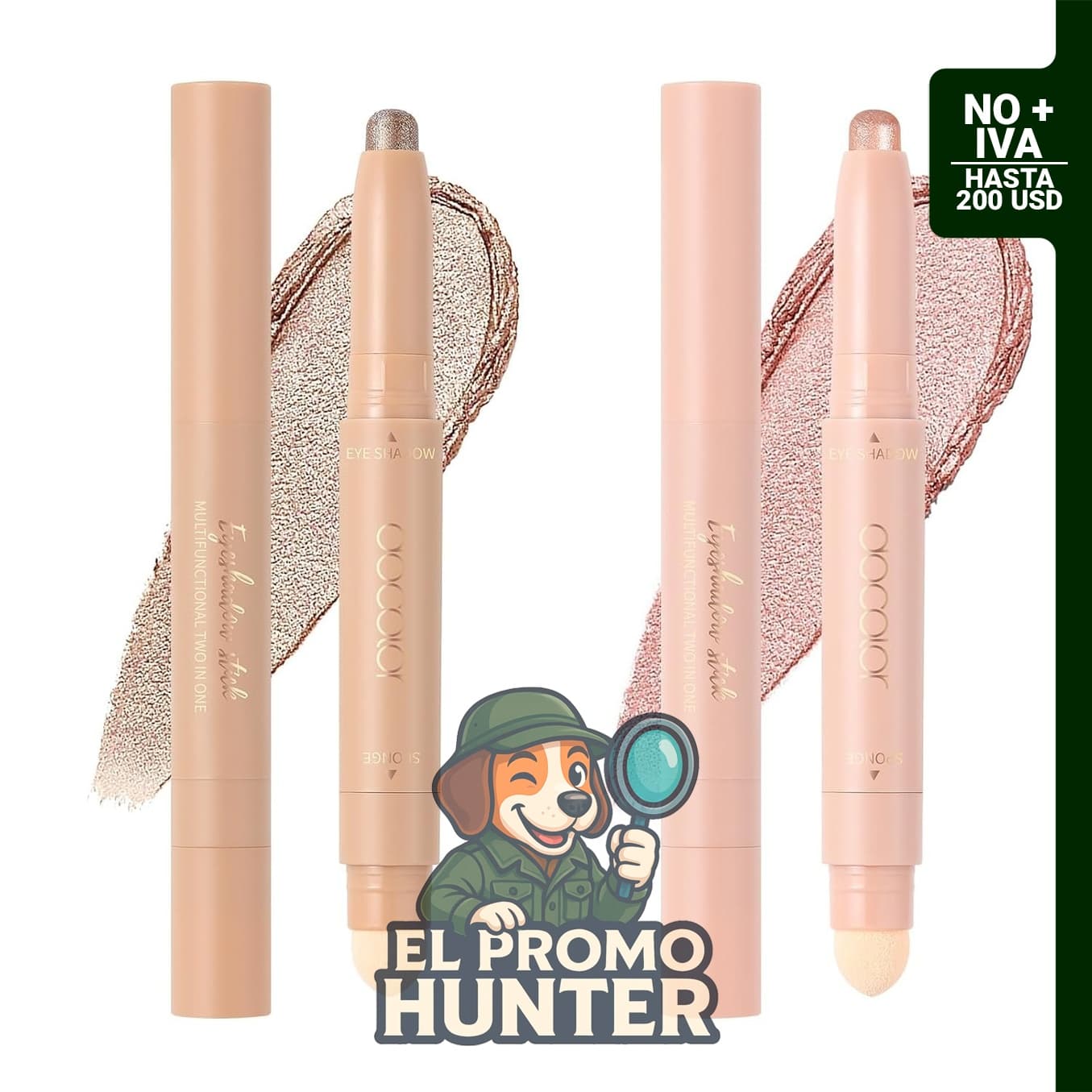 docolor Barra de sombra de ojos, 2 unidades en crema con aplicador integrado y esponja para difuminar.