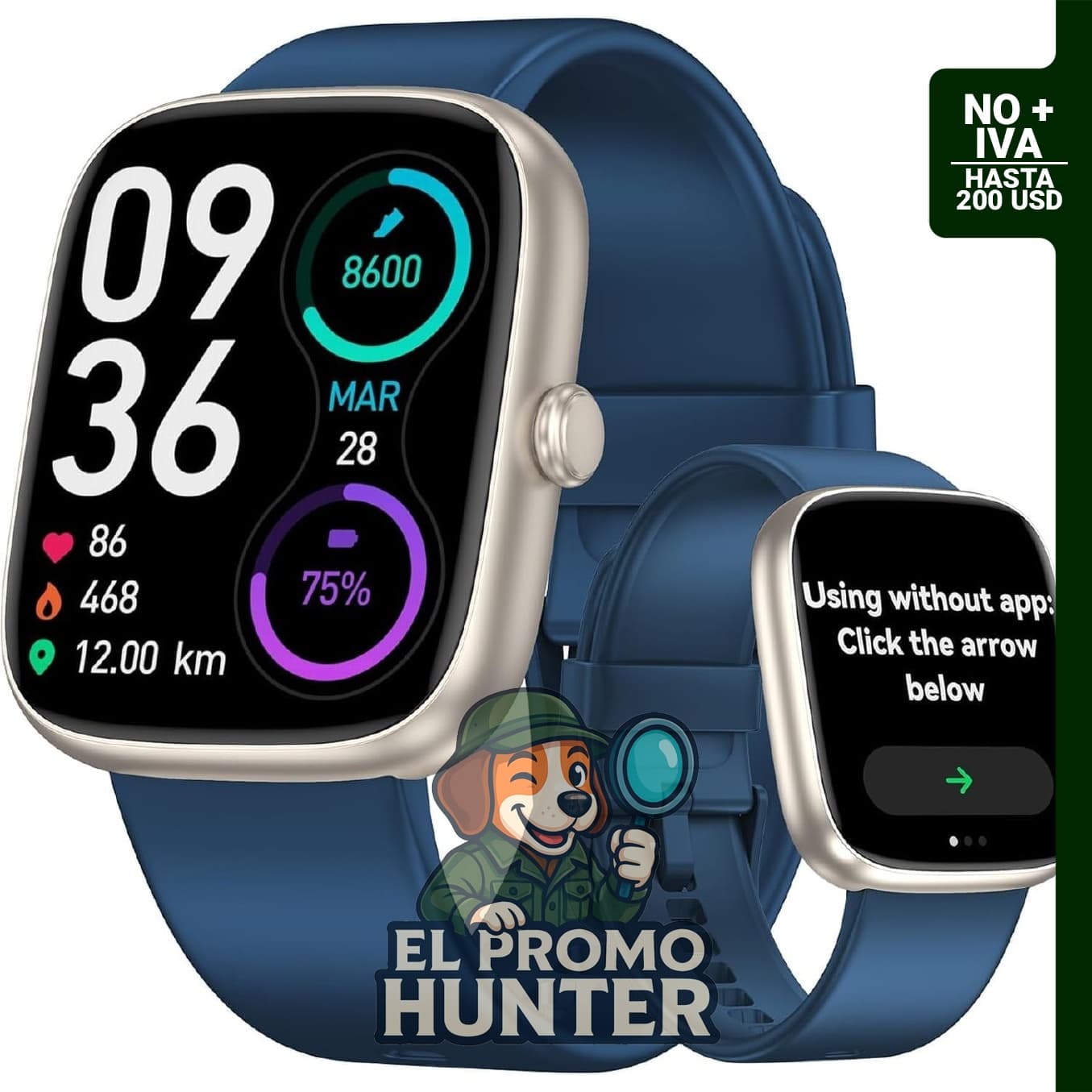 Reloj podómetro impermeable con monitor de frecuencia cardíaca, contador de pasos y seguimiento del sueño.
