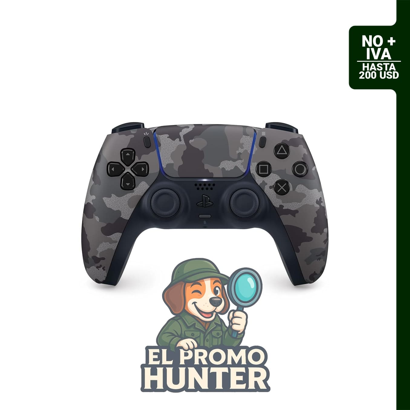 Control inalámbrico DualSense para PlayStation en color gris camuflado.