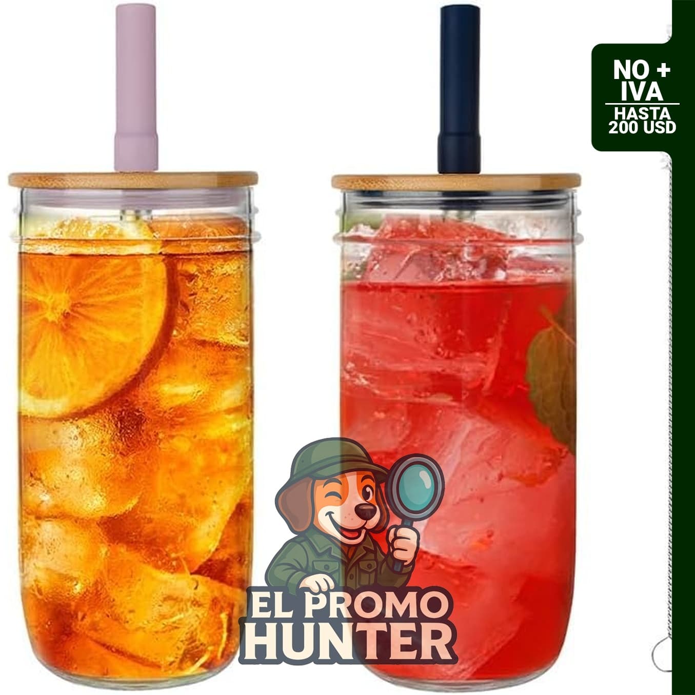 Set de 2 vasos de vidrio de 710 ml con pajitas.