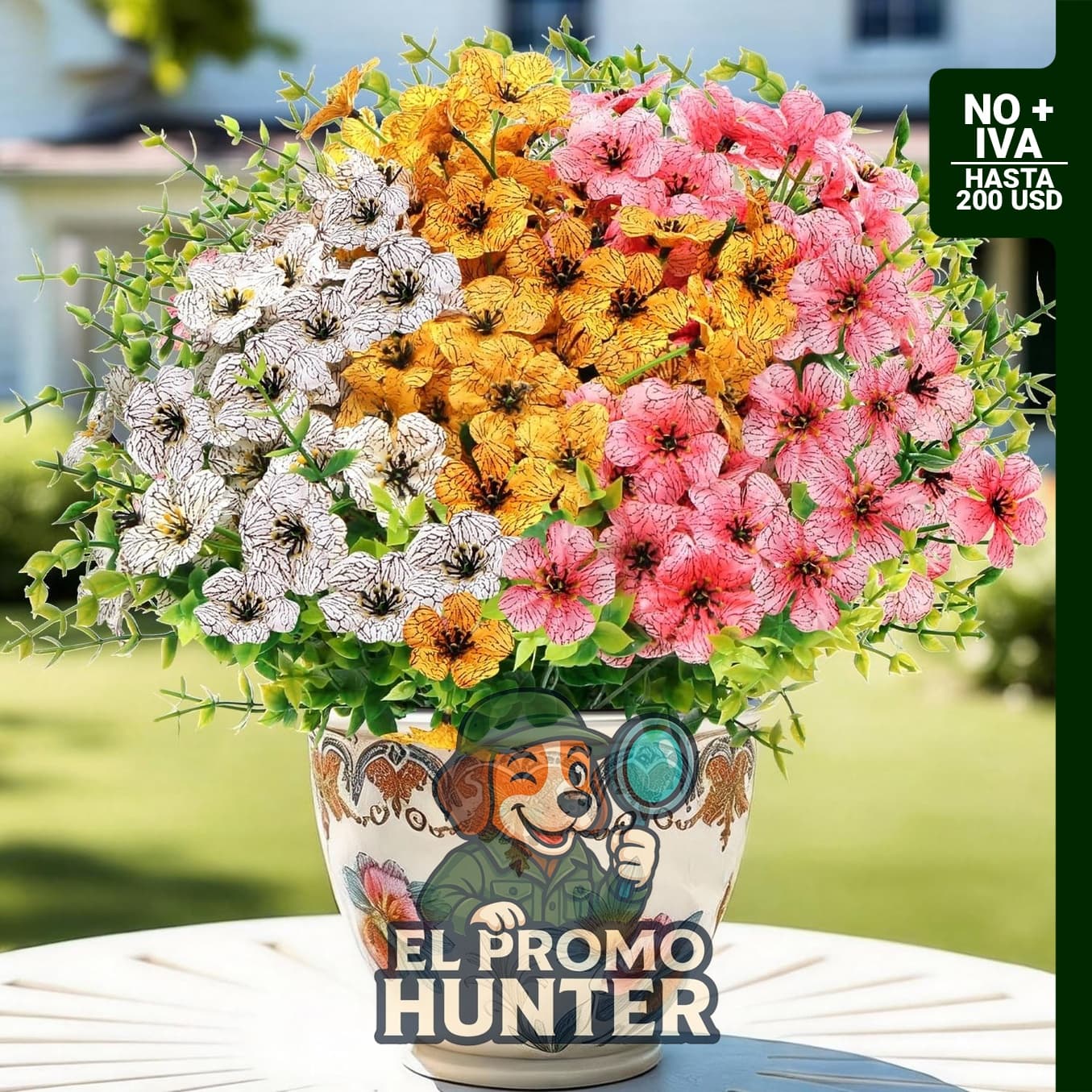 Set de 16 flores artificiales con eucalipto en varios colores.