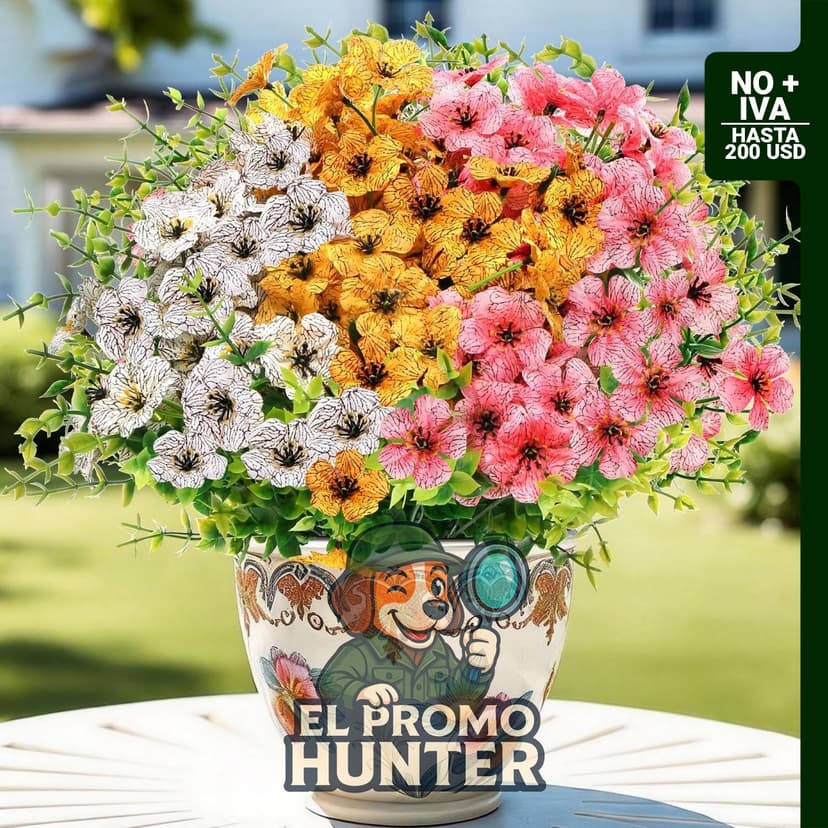 Set de 16 flores artificiales con eucalipto en varios colores.
