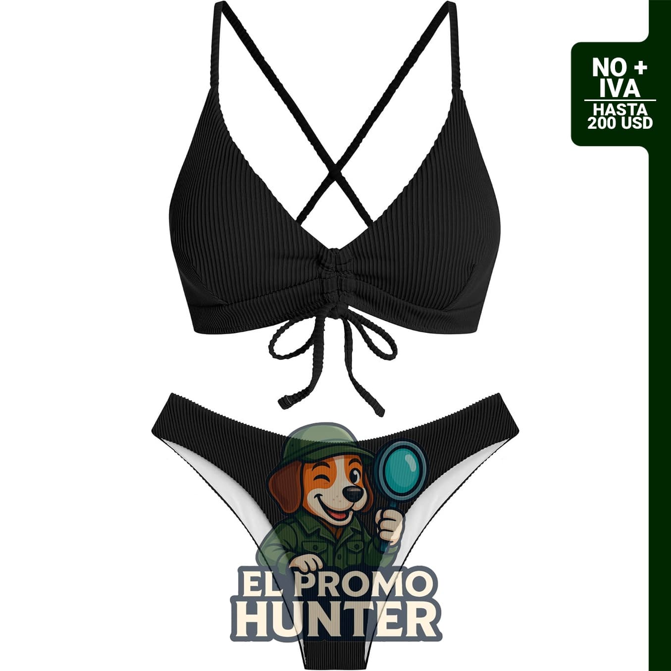 Bikini acanalado de 2 piezas con cordones ajustables.