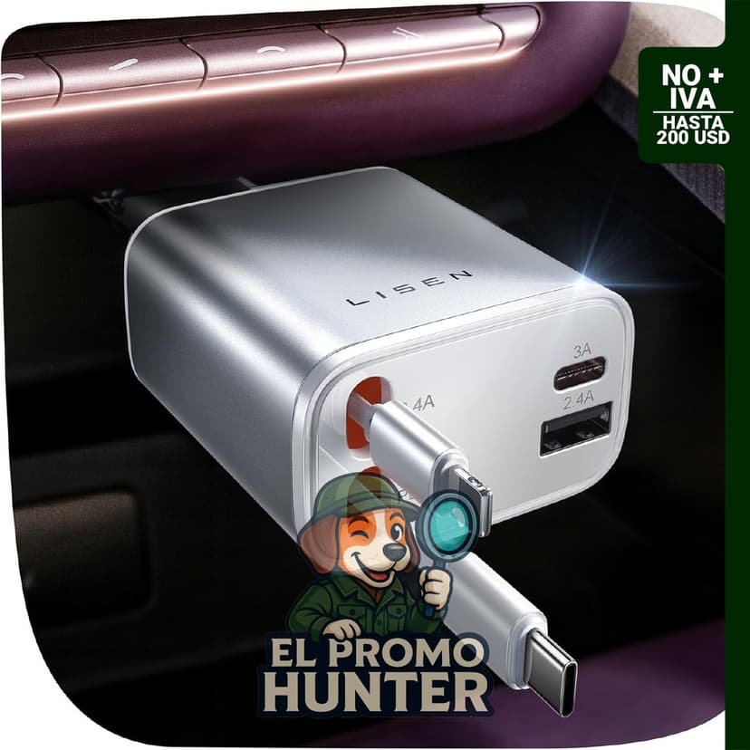 Cargador retráctil para auto 4 en 1 con conexión USB-C.