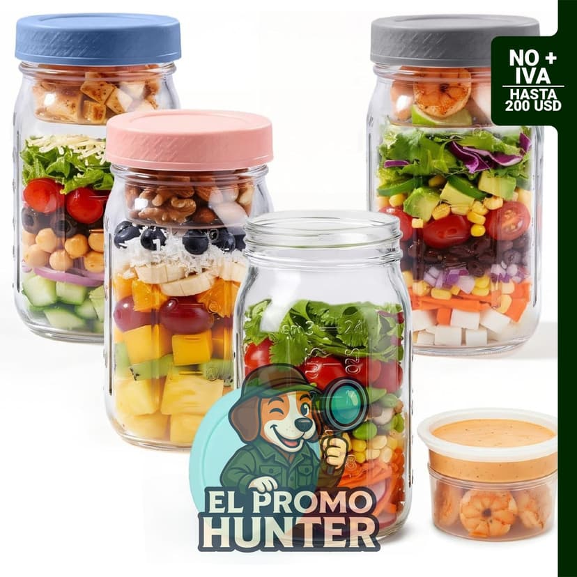 Set de 4 tarros de vidrio para ensalada de 946 ml.