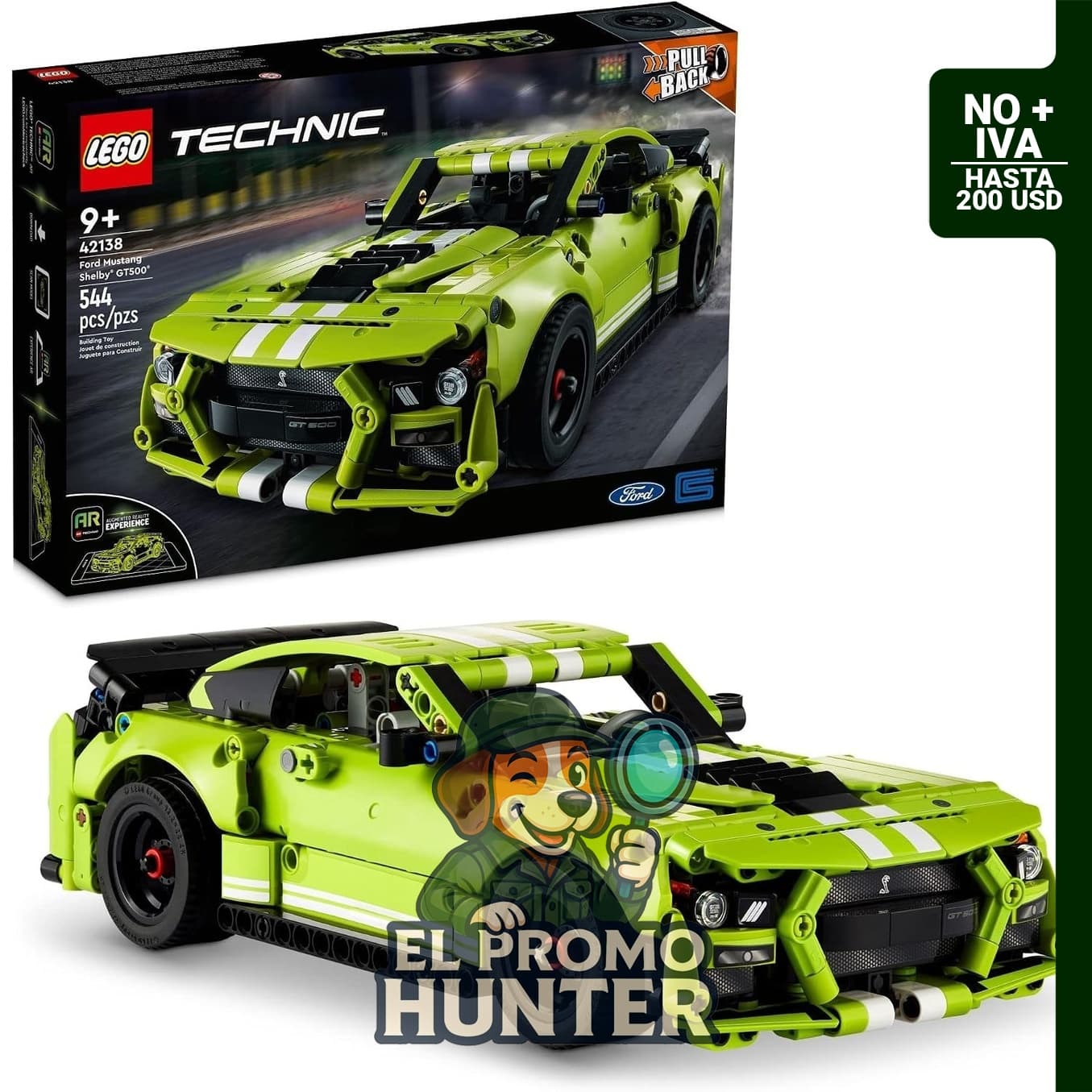 LEGO Technic Ford Mustang Shelby GT500, modelo de construcción a escala con detalles técnicos.
