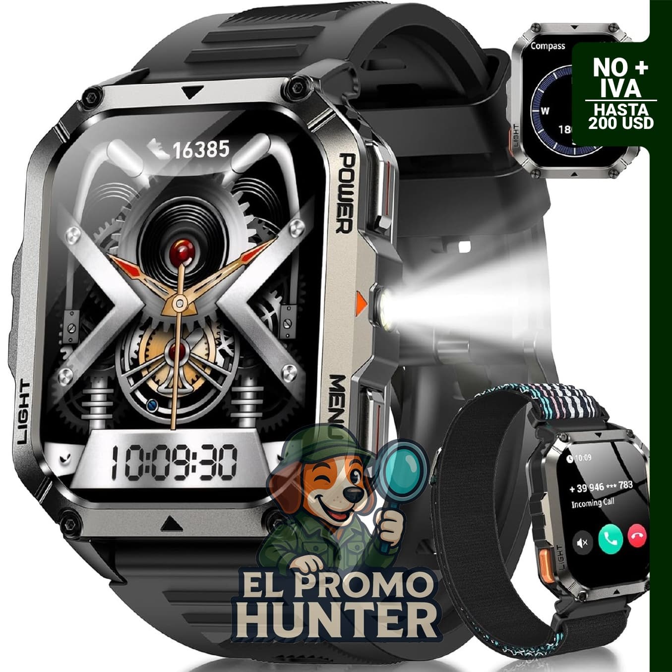 Reloj militar con pantalla de 2.01” y certificación IP68.