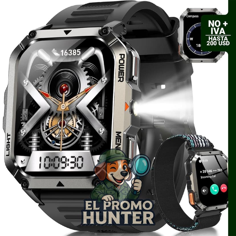 Reloj militar con pantalla de 2.01” y certificación IP68.