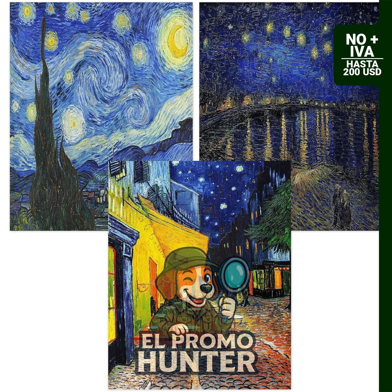 Kits de pintura de diamantes de 3 Van Gogh, incluye materiales para realizar tres obras.