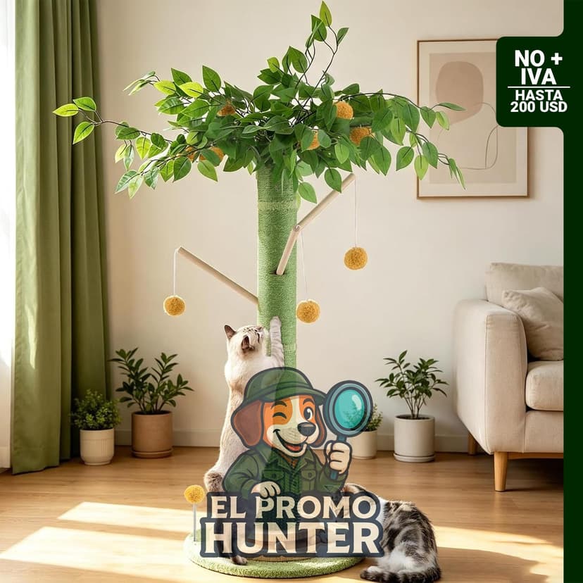 Rascador vertical para gatos de 114 cm de alto, con cuerda de sisal y base de madera sólida de 3 capas.