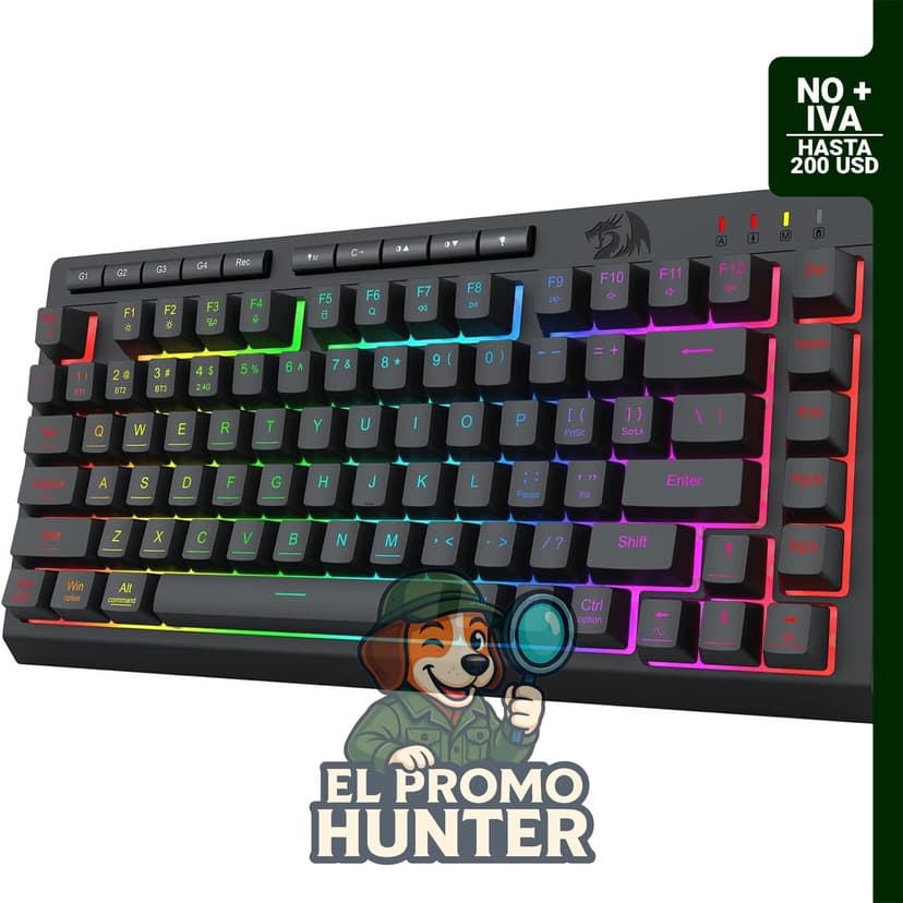 Teclado inalámbrico portátil Redragon, retroiluminado RGB, conexión Bluetooth/2.4GHz/USB-C, batería recargable de 4000 mAh.