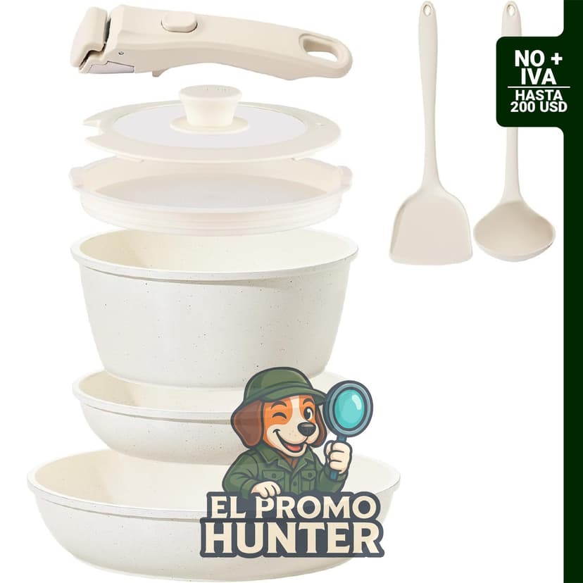 Juego de utensilios de cocina de cerámica antiadherente, 8 piezas, apto para inducción y horno.