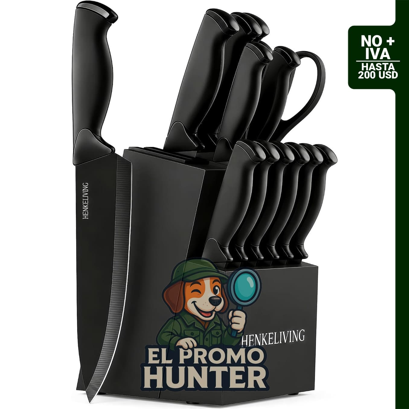 Juego de 14 bloques de cuchillos de cocina HENKELIVING con afilador, acero inoxidable de alto carbono.