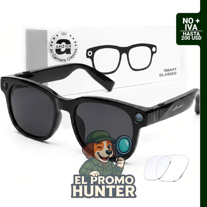 Gafas inteligentes con cámara de 8 MP, grabación de video en 1080P, traducción en tiempo real y asistente de voz.