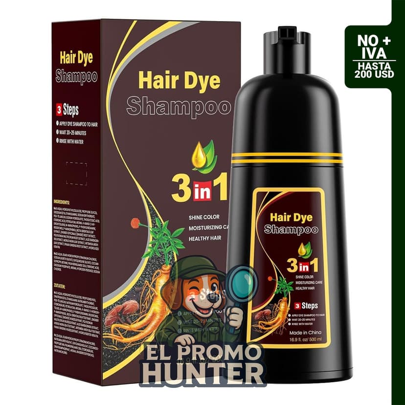 Champú de tinte marrón oscuro 3 en 1, cobertura de canas, fórmula herbaria, 500 ml.