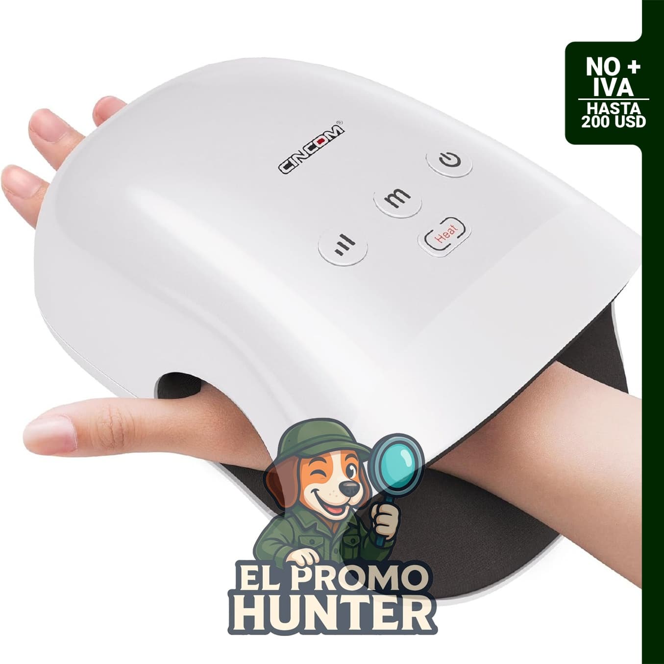 Masajeador de manos inalámbrico con calor y compresión, apto para FSA o HSA, color blanco.