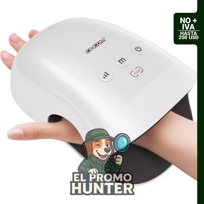 Masajeador de manos inalámbrico con calor y compresión, apto para FSA o HSA, color blanco.
