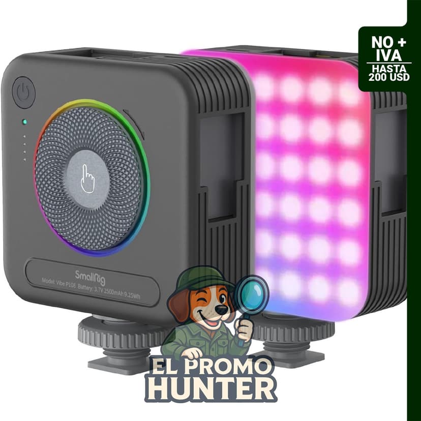 Luz de video RGB P108, iluminación LED portátil con 3 zapatas frías y batería recargable de 2500 mAh.