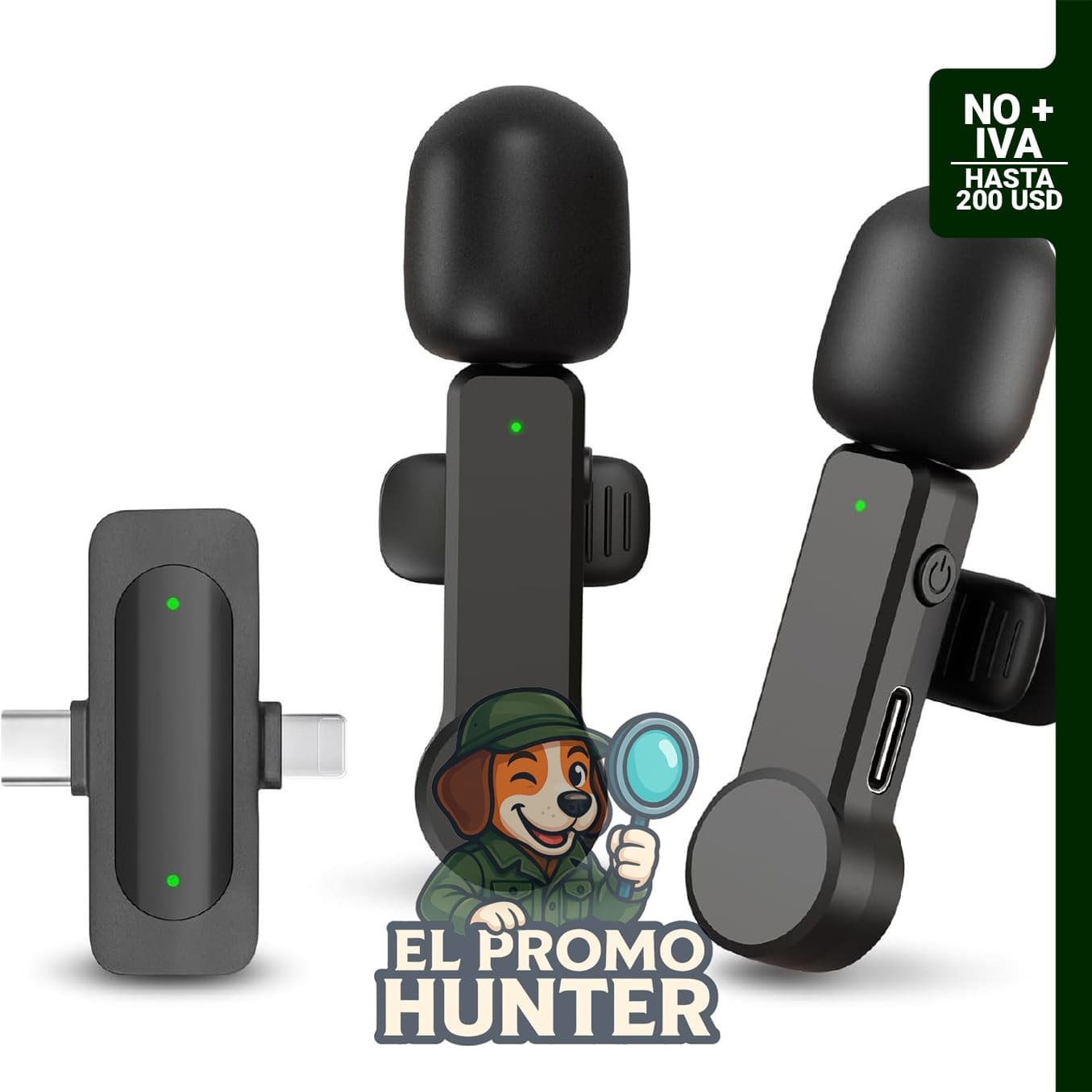 Micrófono inalámbrico de solapa Lavalier, compatible con iPhone, iPad y Android, con cancelación de ruido y conexión USB C.