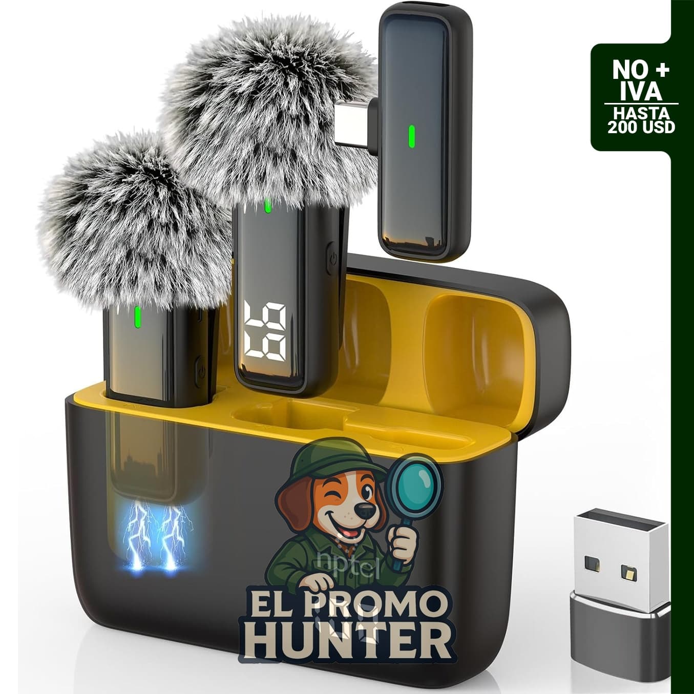 Micrófono inalámbrico Lavalier USB para PC y dispositivos móviles, con estuche de carga de 24 horas.