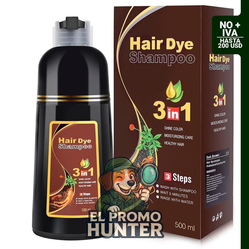 Champú de tinte semipermanente para cabello castaño oscuro, 16.9 fl oz (500 ml), cobertura de canas.