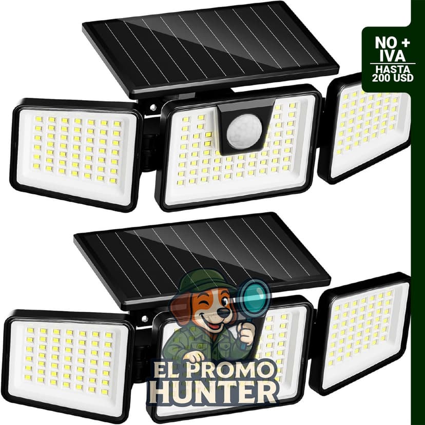 Luces solares para exteriores, 3000 LM, 156 LEDs, 3 cabezales ajustables, IP65 resistente al agua, 6500K.