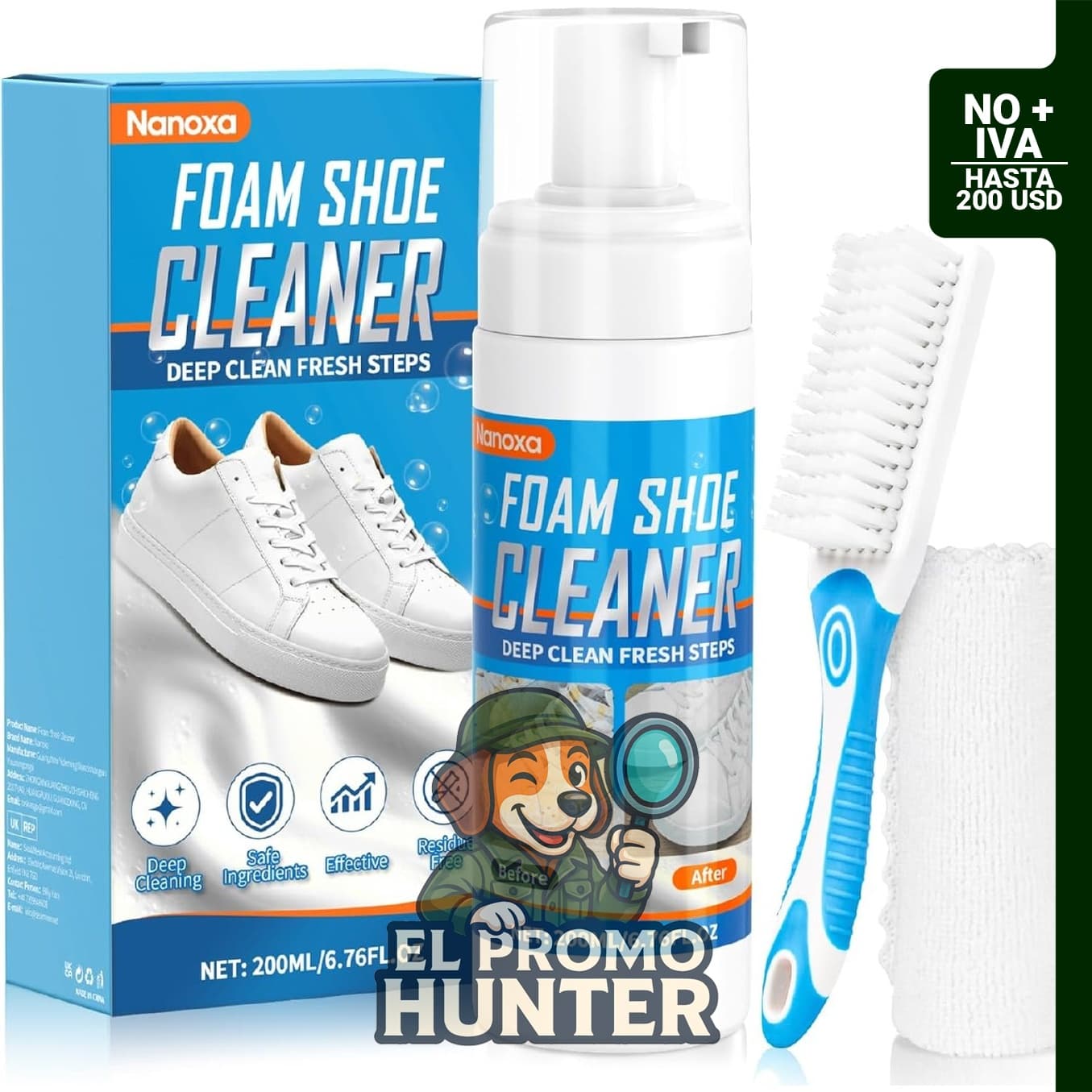 Kit de limpieza de zapatos con espuma, cepillo y toalla, adecuado para calzado blanco, cuero, botas y lona.