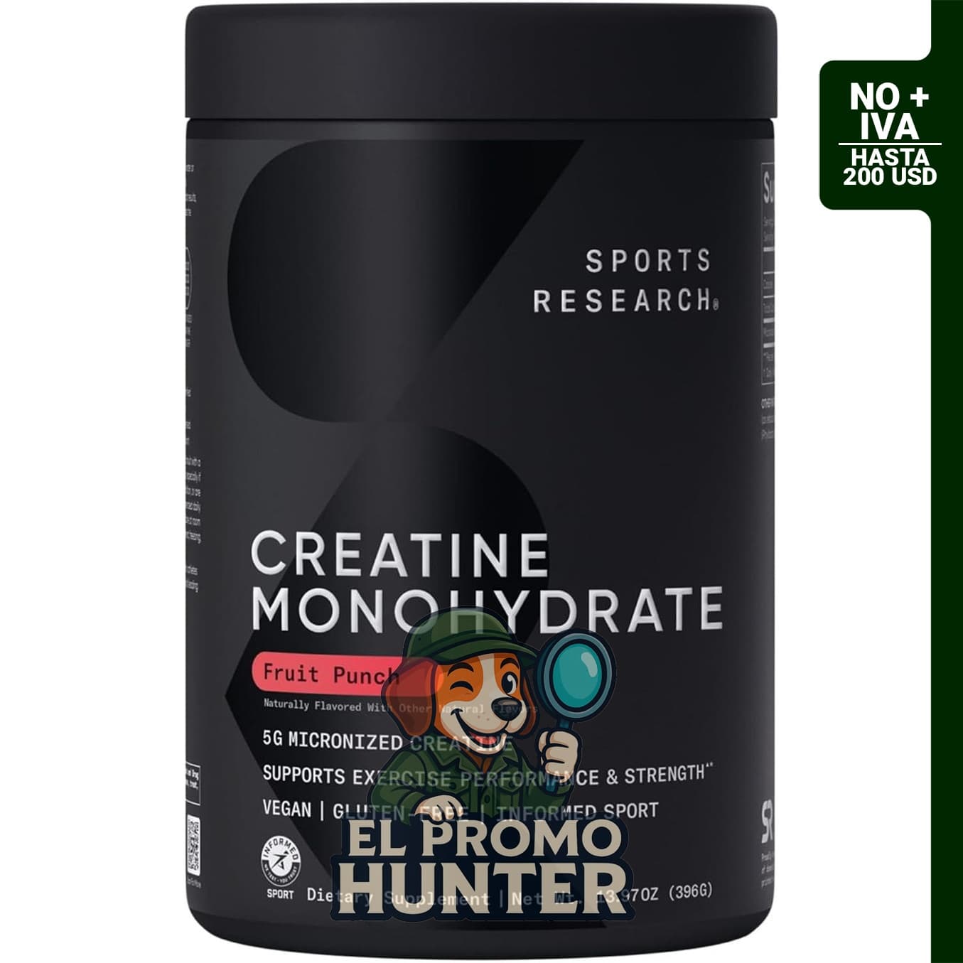 Monohidrato de creatina micronizada, 0.18 oz (5 g) por porción, sabor a ponche de frutas, 60 porciones.