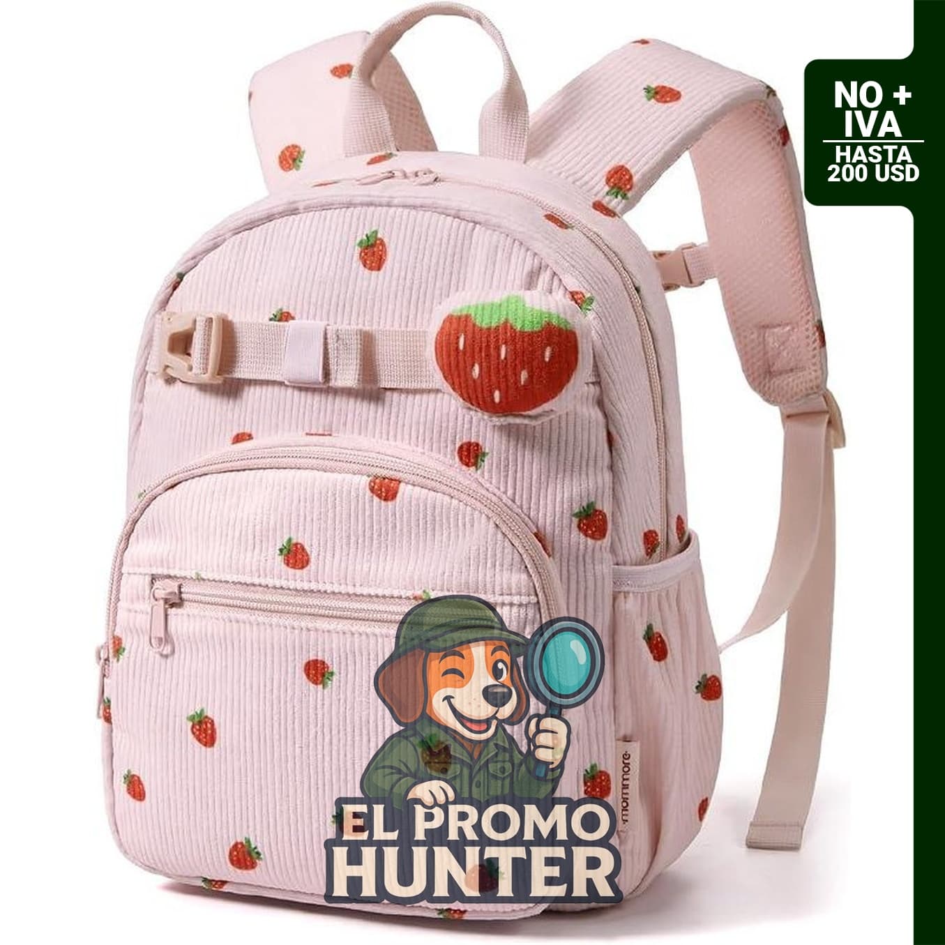 Mochila de pana para niños de 2 a 4 años, 33 cm de alto, con correas ajustables y hebilla en el pecho.