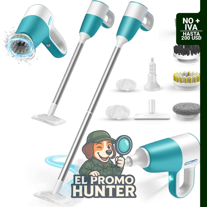 Trapeador de vapor multiusos 10 en 1 con cepillo giratorio y trapeadores desmontables.