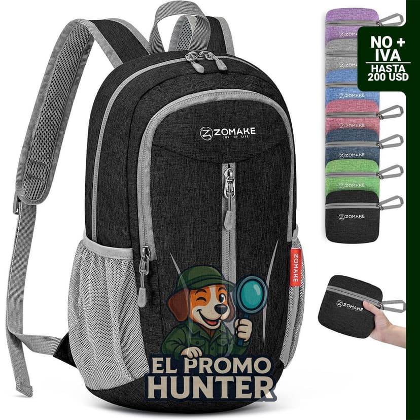 Mochila plegable ligera ZOMAKE de 10 L, color negro, resistente al agua y adecuada para senderismo.