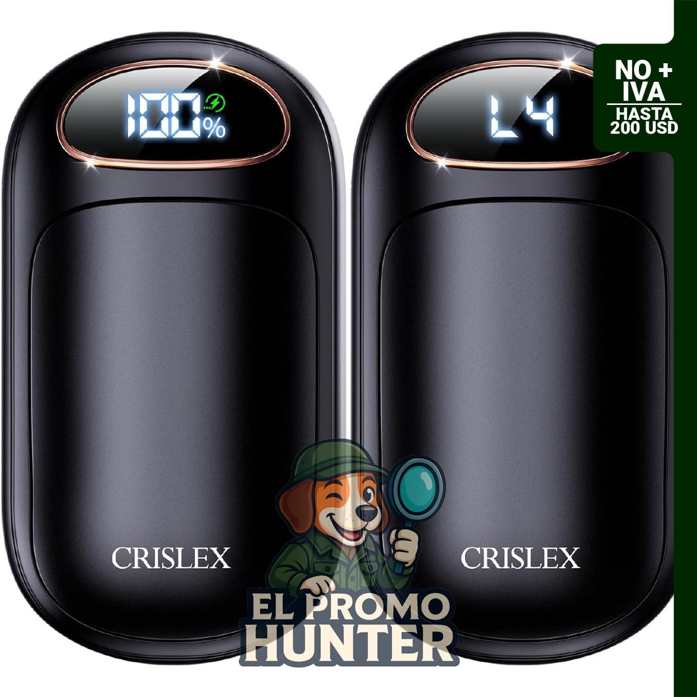 Calentadores de manos eléctricos recargables, paquete de 2, 4 niveles de calor, pantalla LED.