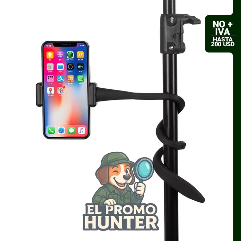 Soporte ajustable de cuello de cisne para teléfonos inteligentes, compatible con iPhone y Samsung Galaxy.