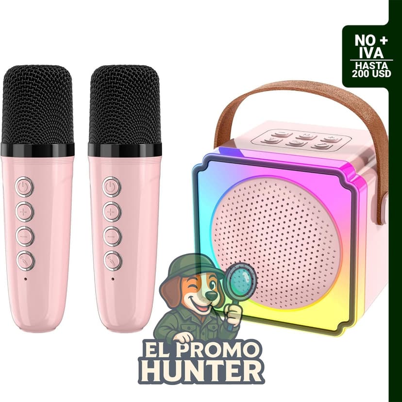 Mini máquina de karaoke EFAILY con Bluetooth, incluye 2 micrófonos inalámbricos y luces.