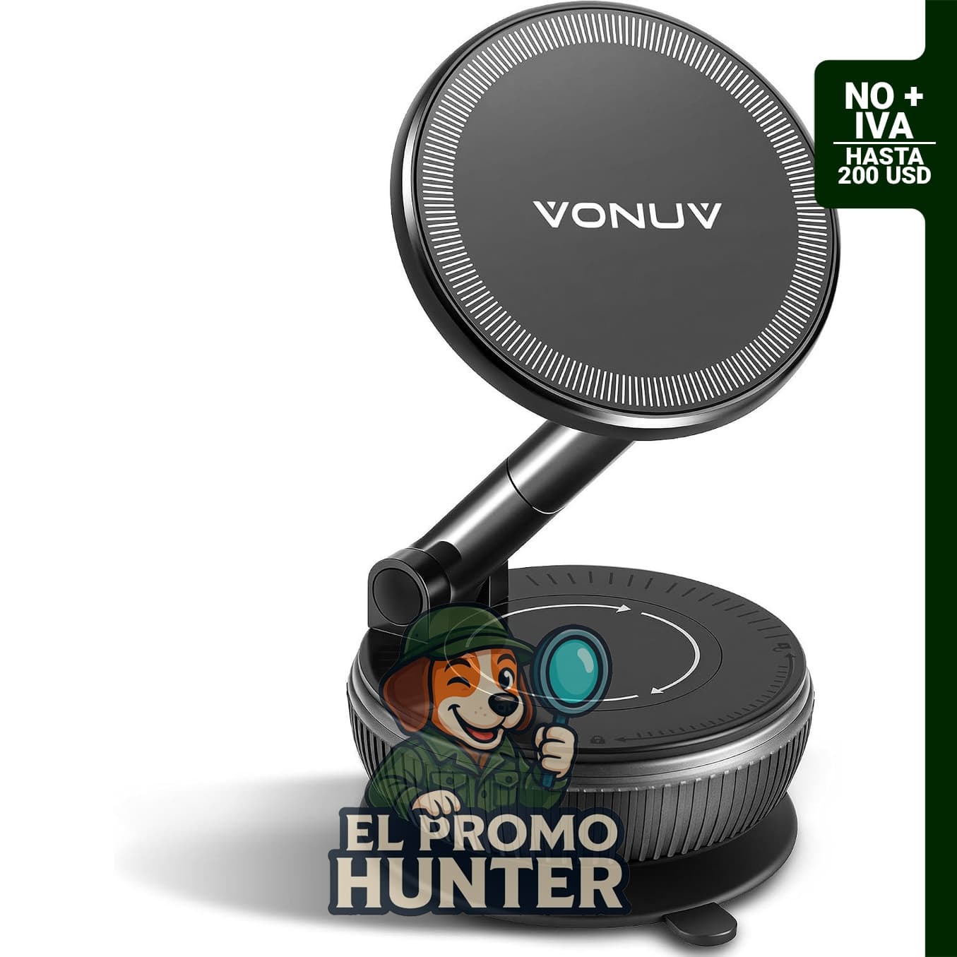 Soporte magnético para auto VONUV, con succión fuerte y ajuste de 360°, compatible con MagSafe.