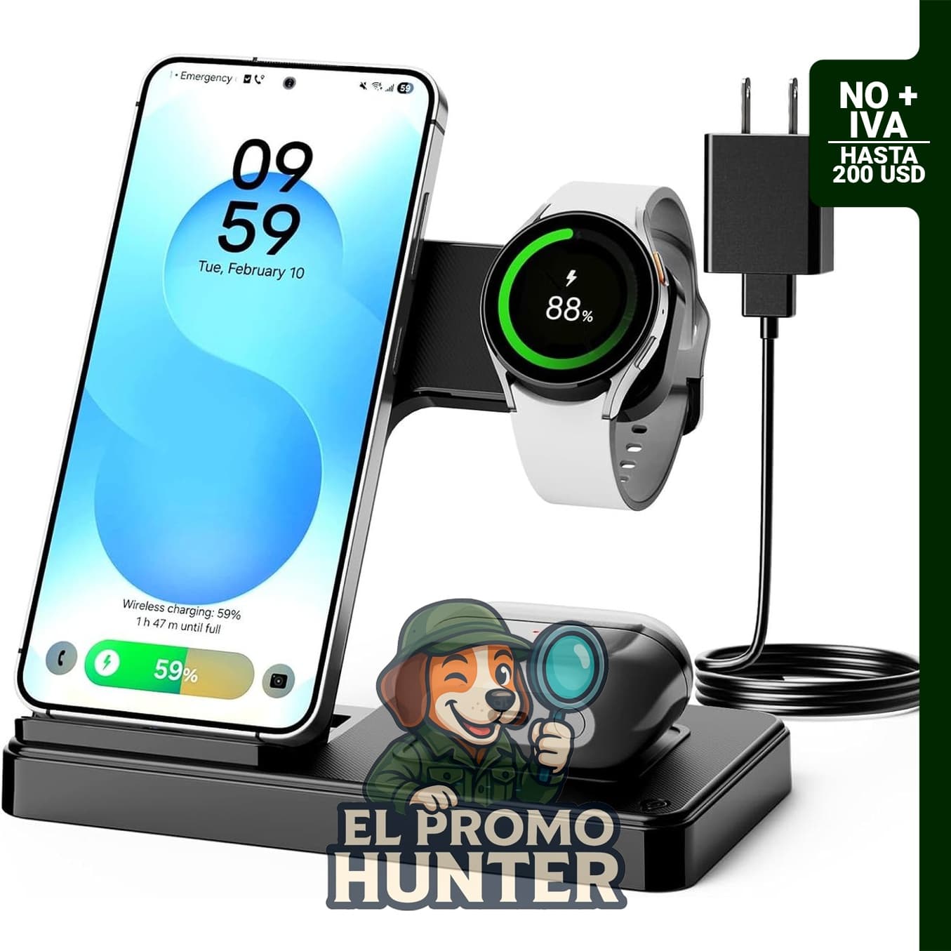 Cargador inalámbrico plegable 3 en 1 para dispositivos Samsung, compatible con Galaxy S26/S25/S24/S23/S22/S21, Note 20/10, Z Fold 6/5, Galaxy Buds y Galaxy Watch.