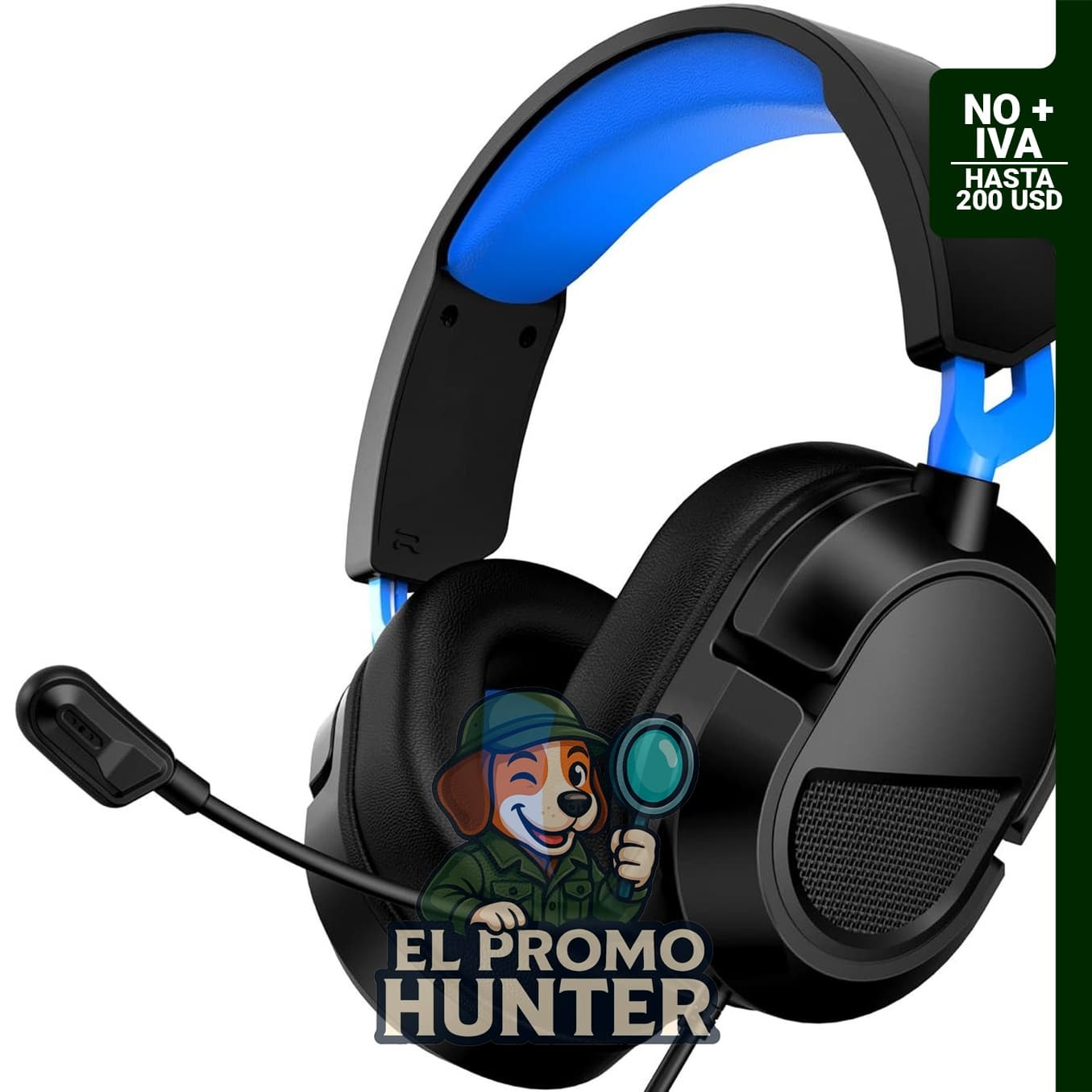 Auriculares gaming AOC con cable de 200 cm, peso de 207 g, divisor de 3,5 mm y micrófono.