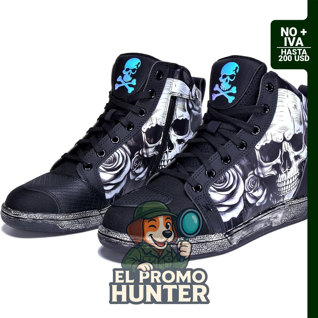 Zapatillas de motocicleta unisex Retro Skull & Rose, con suela antideslizante, protección en el tobillo y cierre lateral, talla 10.