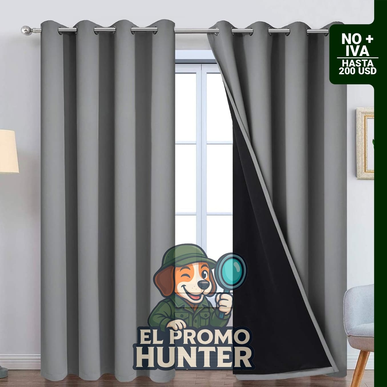Cortinas Yakamok 100% opacas de 84" (213 cm) de largo, 52" (132 cm) de ancho cada panel, con aislamiento térmico.